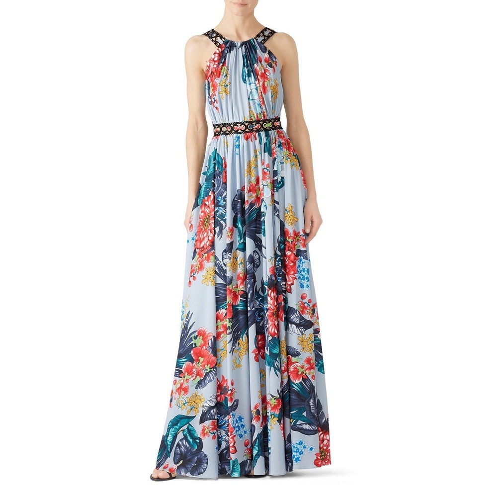 Badgley Mischka Women Size 12‎ Floral Botanical Grommet Maxi Summer Dress Flowy